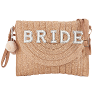 Women's Straw Knitted Bag, Summer Beach Purse Crossbody Bag, Boho Word Bride Envelope Clutch Bag, with PU Leather Belt, Peru, 52cm(AJEW-WH0348-17)