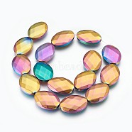 Electroplated Non-magnetic Synthetic Hematite Beads Strands, Polish, Faceted, Oval, Multi-color Plated, 25x18x5.5mm, Hole: 1mm, about 16pcs/strand, 15.74 inch(40cm)(G-P392-V01)