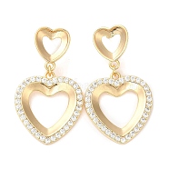 Brass Micro Pave Cubic Zirconia Stud Earring Finding, Heart, Nickel Free, Real 18K Gold Plated, 37x22.5mm, Tray: 10.3x9.6mm and 10.8x13mm Inner Diameter(KK-C028-08G)
