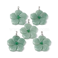Natural Green Aventurine Big Pendants, Peach Blossom Charms, with Platinum Plated Alloy Snap on Bails, 57x48x9mm, Hole: 6x4mm(G-B040-01P-06)