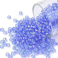TOHO Round Seed Beads, Japanese Seed Beads, (168) Transparent AB Light Sapphire, 8/0, 3mm, Hole: 1mm, about 10000pcs/pound(SEED-TR08-0168)