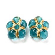 Plating Transparent Acrylic Beads, Golden Metal Enlaced, Flower, Medium Turquoise, 14.5x13.5x7mm, Hole: 1.8mm, about 495pcs/500g(OACR-A024-04B)