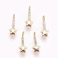 Brass Micro Pave Cubic Zirconia Charms, for DIY Jewelry Making, Nickel Free, Star, Clear, Real 18K Gold Plated, 11.5x4.5x1.5mm, Hole: 1.8mm(X-KK-P157-06G-NF)