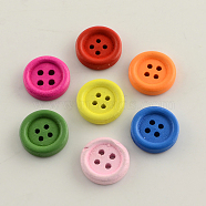 4-Hole Dyed Wooden Buttons, Flat Round, Mixed Color, 25x4.5mm, Hole: 2mm, about 360pcs/500g(BUTT-R031-030)