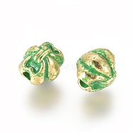 Alloy Beads, Bowknot, Golden & Green Patina, 8x7x7.5mm, Hole: 1.6mm(PALLOY-E566-08GG)