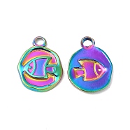 Ion Plating(IP) 304 Stainless Steel Pendants, Fish Charms, Rainbow Color, 16.5x12.5x2mm, Hole: 2.5mm(STAS-L268-022MC)