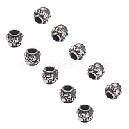 Halloween 316 Surgical Stainless Steel European Beads, Large Hole Beads, Barrel with Skull, Antique Silver, 8.5x9.5mm, Hole: 4.5mm, 10pcs/box(STAS-UN0007-57AS)