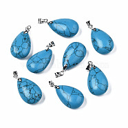 Synthetic Turquoise Pendants, with Alloy Findings, teardrop, Platinum, 23~24x14x8mm, Hole: 4x5mm(G-S243-13)
