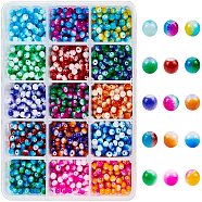 Spray Painted Resin Beads, Round, Two Tone, Dyed, Mixed Color, 4.5x4mm, Hole: 1mm, 15 colors, 120pcs/color, 1800pcs/box(RESI-NB0001-23)