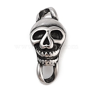 Retro 304 Stainless Steel Halloween Skull Links, for Leather Cord Bracelets Making, Antique Silver, 26x12x8mm, Hole: 4.5x4mm(STAS-L274-015AS-01)