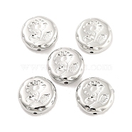 CCB Plastic Beads, Flat Round with Flower, Platinum, 18x5.5mm, Hole: 1.6mm, about 407pcs/500g(CCB-S164-30P)