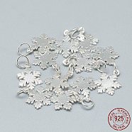 925 Sterling Silver Charms, with Jump Ring, Snowflake, Silver, 14.5x10.5x1mm, Hole: 4mm(X-STER-T002-290S)