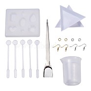 DIY Earring Makings, with Pendant Silicone Molds, Brass Jump Rings & Earring Hooks, 304 Stainless Steel Tweezers, Plastic Stirring Rod & Display Trays & Measuring Cup, White, 180x120x58mm(DIY-YW0001-36)