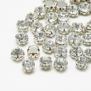 Sew on Rhinestone, Glass Rhinestone, Montee Beads, with Brass Prong Settings, Garments Accessories, Flat Round, Platinum, Crystal, 8x6mm, Hole: 1mm, about 144pcs/gross(RGLA-T119-8mm-01A)