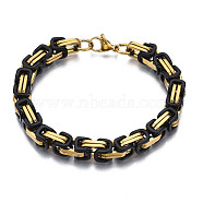 Ion Plating(IP) Two Tone 201 Stainless Steel Byzantine Chain Bracelet for Men Women, Real 18K Gold Plated, Black, 8-1/2 inch(21.5cm)(BJEW-S057-86A-01)