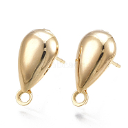 Brass Stud Earring Findings, with Loop, Teardrop, Nickel Free, Real 18K Gold Plated, 17x8.5mm, Hole: 1.8mm, Pin: 0.8mm(X-KK-T038-467G)