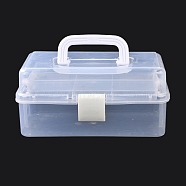 Rectangle Portable PP Plastic Storage Box, with 3-Tier Fold Tray, Tool Organizer Handled Flip Container, White, 15.5x28x12.5cm(CON-D007-01A)
