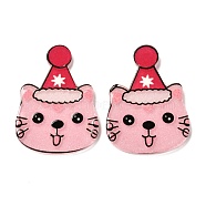 Christmas Themed Acrylic Cabochons, Cat with Christmas Hat, Pink, 31.5x23x2mm(MACR-P021-C07)