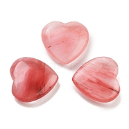 Heart Watermelon Stone Glass Worry Stone, Anxiety Healing Thumb Stone, 19.5~20.5x20~20.5x5.8~6.8mm(G-C134-06A-03)