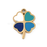 304 Stainless Steel Enamel Charms, Clover Charm, Real 18K Gold Plated, Ion Plating(IP), Colorful, 14x10x1.5mm, Hole: 1.5mm(STAS-I325-100C-G)