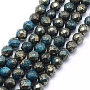 Dyed Natural Pyrite Beads Strands, Faceted, Round, Deep Sky Blue, 8mm, Hole: 1mm, about 50pcs/strand, 15.7 inch(40cm)(G-F582-C05)