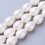 Electroplate Shell Pearl Beads Strands, teardrop, White, 17.5~18x12.5~13mm, Hole: 1mm, about 23pcs/strand, 15.7 inch(40cm)(BSHE-O019-05)