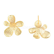Brass Stud Earring Findings, For Half Drilled Beads and with Vertical Loops, Flower, Nickel Free, Golden, 18x17mm, Hole: 1.4mm, Pin: 0.8mm and 1mm(KK-N231-414)