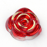 Acrylic Cabochons, Golden Metal Enlaced, Rose, Red, 15x14x5mm(MACR-Q185-A01)