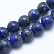 Natural Lapis Lazuli Beads Strands, Round, 6mm, Hole: 0.8mm, about 60pcs/strand, 15.7 inch(40cm)(G-E483-17-6mm)