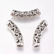Alloy Tube Beads, with Flower Pattern, Antique Silver, 6.5x20.5x5mm, Hole: 2.5mm(PALLOY-E448-02AS)