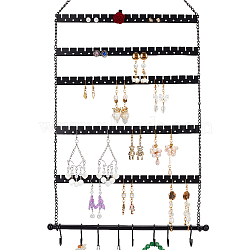 Iron Wall Earring Organizer, Hanging Earring Holder, 6 Layers Design and 12 Hooks, for Earrings, Necklaces and Rings, Rectangle, Electrophoresis Black, 49x26.5x1.2cm(ODIS-WH0029-35)