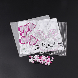 DIY Bunny Melty Beads Fuse Beads Sets: Fuse Beads, ABC Plastic Pegboards, Pattern Paper, and Ironing Paper, Rabbit Head and Bowknot Pattern, Square, Colorful, 14.7x14.7cm(DIY-S033-014)