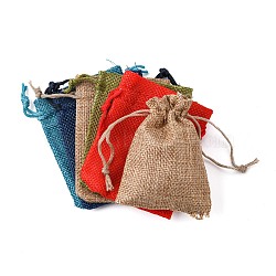 Polyester Imitation Burlap Packing Pouches Drawstring Bags, for Christmas, Wedding Party and DIY Craft Packing, Mixed Color, 9x7cm(ABAG-R005-9x7-M)