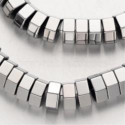 Electroplate Non-magnetic Synthetic Hematite Bead Strands, Hexagon, Silver Plated, 8x4mm, Hole: 1mm, about 97pcs/strand, 15.7 inch(G-F300-15-01)