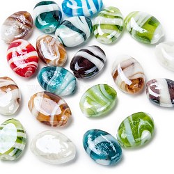 Handmade Lampwork Beads, Pearlized, Oval, Mixed Color, 18x14x8mm, Hole: 2mm(X-LAMP-S050-M)