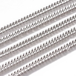 Non-Tarnish Handmade 201 Stainless Steel Curb Chains, Twisted Chains, Unwelded, Faceted, Stainless Steel Color, 5x3.5x1.8mm, Wire: 0.8mm(STAS-F229-05A-P)