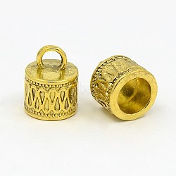Tibetan Style Cord Ends, Column, Antique Golden, Cadmium Free & Nickel Free & Lead Free, 14.5x11mm, Hole: 4mm, Inner Diameter: 7.5mm(GLF10311Y-NF)