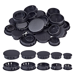 AHADEMAKER 50Pcs 5 Style Plastic Hole Plugs, Snap in Flush Type Hole Plugs, Post Pipe Insert End Caps, for Furniture Fencing, Flat Round, Black, 29~54x11mm, 10pcs/style(KY-GA0001-21B)