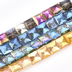 Electroplate Glass Beads Strands, Faceted, Square, Mixed Color, 8x8x5.5mm, Hole: 1mm, about 80pcs/strand, 25.1 inch(EGLA-S176-03)