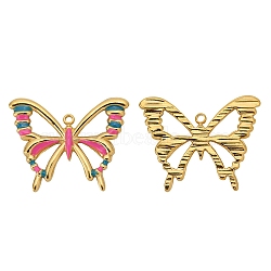 Stainless Steel Pendants, with Enamel, Golden, Butterfly Charm, Hot Pink, 25x20mm, Hole: 1.5mm(PW-WG62936-02)