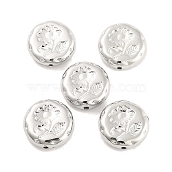 CCB Plastic Beads, Flat Round with Flower, Platinum, 18x5.5mm, Hole: 1.6mm, about 407pcs/500g(CCB-S164-30P)