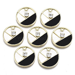 Acrylic Pendants, with Alloy Settings and Rhinestone, Cadmium Free & Nickel Free & Lead Free, Flat Round, Black, 20x4mm, Hole: 1.5mm(PALLOY-S125-085-NR)