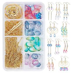 SUNNYCLUE Teardrop Charm Jewelry Set DIY Making Kit, Including Glass Charms & Beads, Alloy Charms, 304 Stainless Steel Charms, Brass Linking Rings & Jump Rings & Earring Hooks & Pins & Cable Chain, Mixed Color, Charm: 58pcs/set(DIY-SC0017-59)