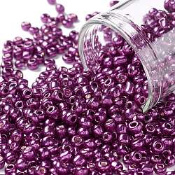 8/0 Glass Seed Beads, Metallic Colours Style, Round, Dark Orchid, 8/0, 3mm, Hole: 1mm, about 10000pcs/pound(SEED-A017-3mm-1121)