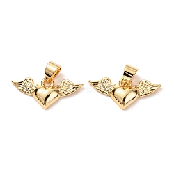 Brass Charms, Long-Lasting Plated, Heart with Wing, Real 18K Gold Plated, 9.5x20.5x3mm, Hole: 3.5x4.5mm(KK-G399-23)