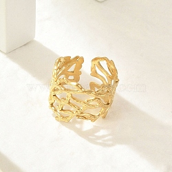 304 Stainless Steel Hollow Wide Cuff Rings for Women, Golden, 17mm, Inner Diameter: Adjustable(RJEW-G338-24G)