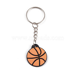 Iron Keychains, with PVC Pendants, Basketball, 8.5cm(KEYC-L034-01P-01)