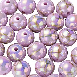 UV Plating Rainbow Iridescent Acrylic Beads, Drawbench, Round, Plum, 15.5x15mm, Hole: 2.7mm(PACR-E001-02C)