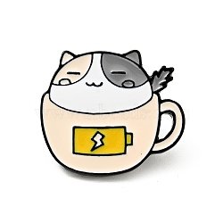Coffee Cup Cat Enamel Pin, Electrophoresis Black Plated Alloy Badge for Backpack Clothes, Antique White, 21.5x24.5x2mm(JEWB-H009-01EB-12)