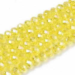Electroplate Glass Beads Strands, AB Color Plated, Faceted, Rondelle, Champagne Yellow, 6x5mm, Hole: 1mm, about 85~88pcs/strand, 16.1~16.5 inch(41~42cm)(X-EGLA-A034-T6mm-B21)
